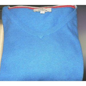 Aqua‎ Toscano Men's Cotton V-Neck Pullover Sweater In French Blue Large MSRP $52